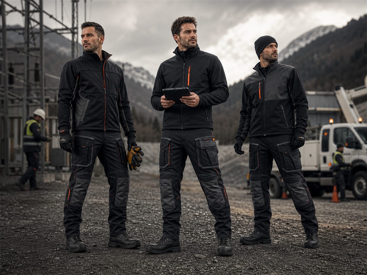 Outdoor ve teknik kullanım için iş pantolonu giyen saha ekibi