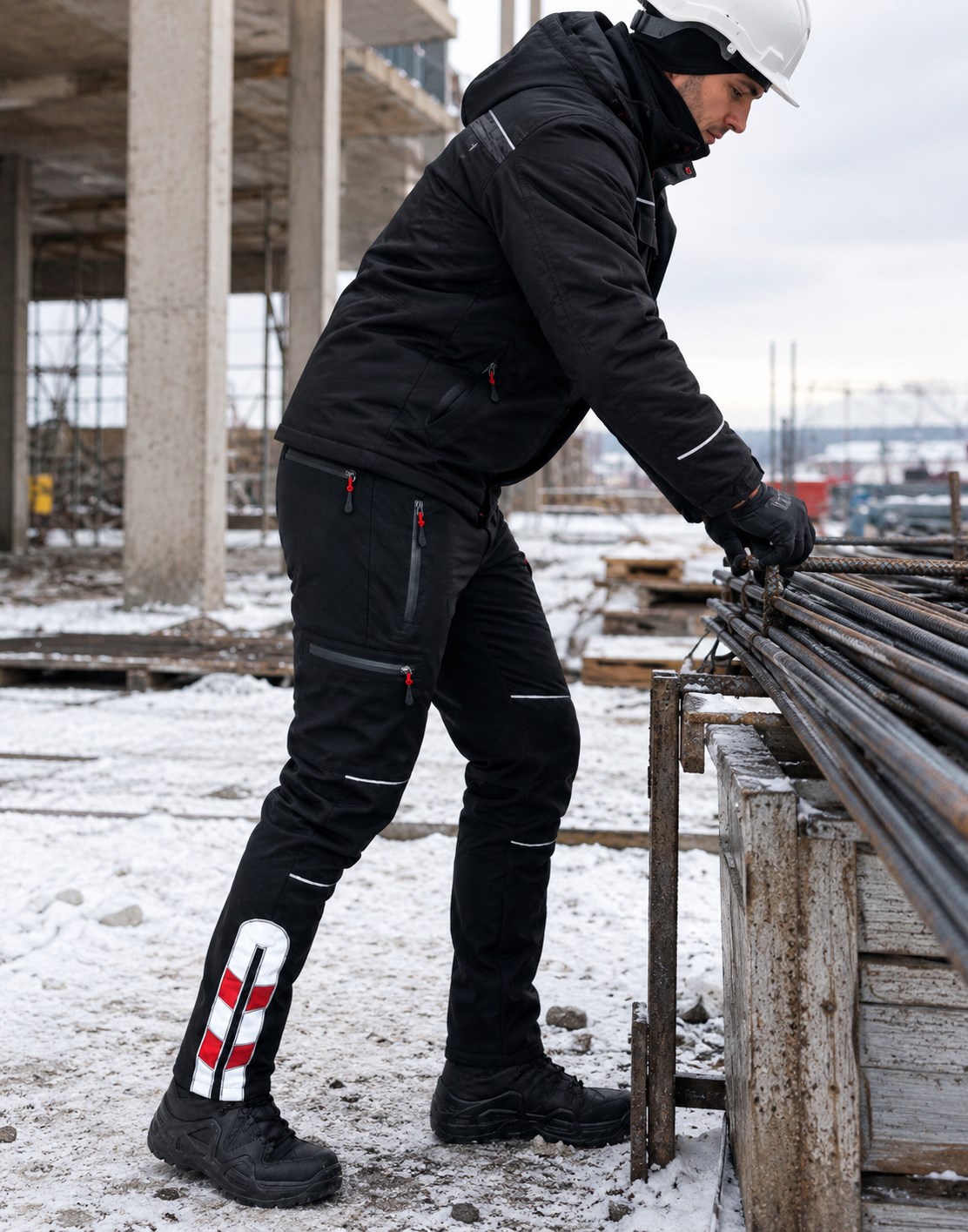 Siyah reflektörlü softshell iş pantolonu
