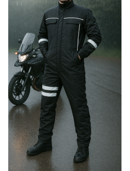 Motorcu Kışlık Siyah Su ve Rüzgar Geçirmez Reflektörlü Elyaflı Tulum Motorcu Kışlık Siyah Su ve Rüzgar Geçirmez Reflektörlü Elyaflı Tulum