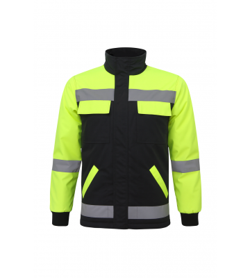 Motorcu Kışlık Lacivert Sarı Su ve Rüzgar Geçirmez Reflektörlü Elyaflı Mont