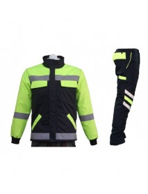 YSF WorkWear 240GR Elyaf Takviyeli Kapitone Astarlı Lacivert Sarı Soğuk Hava İş Mont Pantolon Takımı