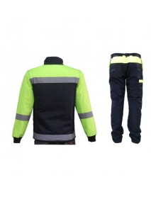 YSF WorkWear 240GR Elyaf Takviyeli Kapitone Astarlı Lacivert Sarı Soğuk Hava İş Mont Pantolon Takımı