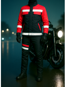 Motorcu Kışlık Lacivert Kırmızı Su ve Rüzgar Geçirmez Reflektörlü Elyaflı Mont Pantolon Takım Motorcu Kışlık Lacivert Kırmızı Su ve Rüzgar Geçirmez Reflektörlü Elyaflı Mont Pantolon Takım