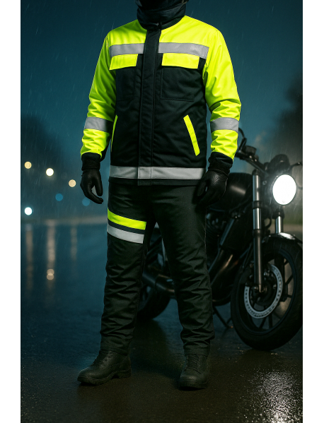 Motorcu Kışlık Lacivert Sarı Su ve Rüzgar Geçirmez Reflektörlü Elyaflı Mont Pantolon Takım Motorcu Kışlık Lacivert Sarı Su ve Rüzgar Geçirmez Reflektörlü Elyaflı Mont Pantolon Takım