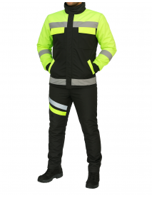 Motorcu Kışlık Lacivert Sarı Su ve Rüzgar Geçirmez Reflektörlü Elyaflı Mont Pantolon Takım