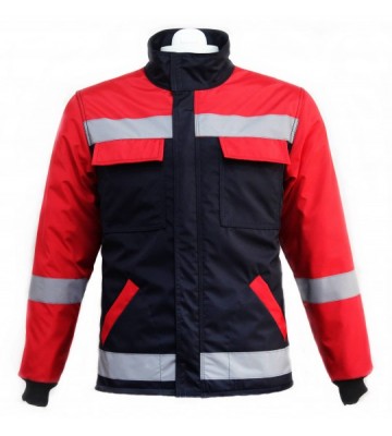 Motorcu Kışlık Lacivert Kırmızı Su ve Rüzgar Geçirmez Reflektörlü Elyaflı Mont
